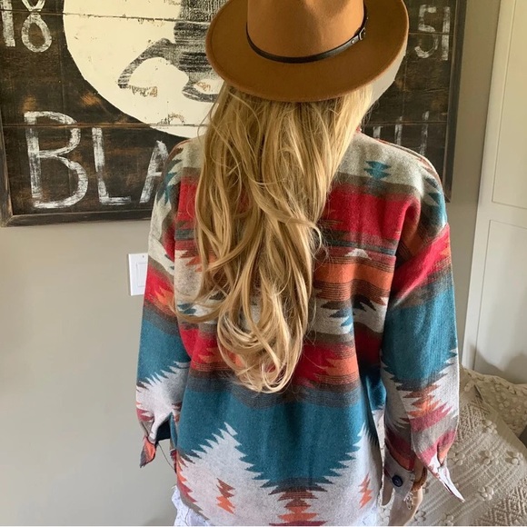 Aztec shacket women oversized jacket cardigan button front - Picture 3 of 7